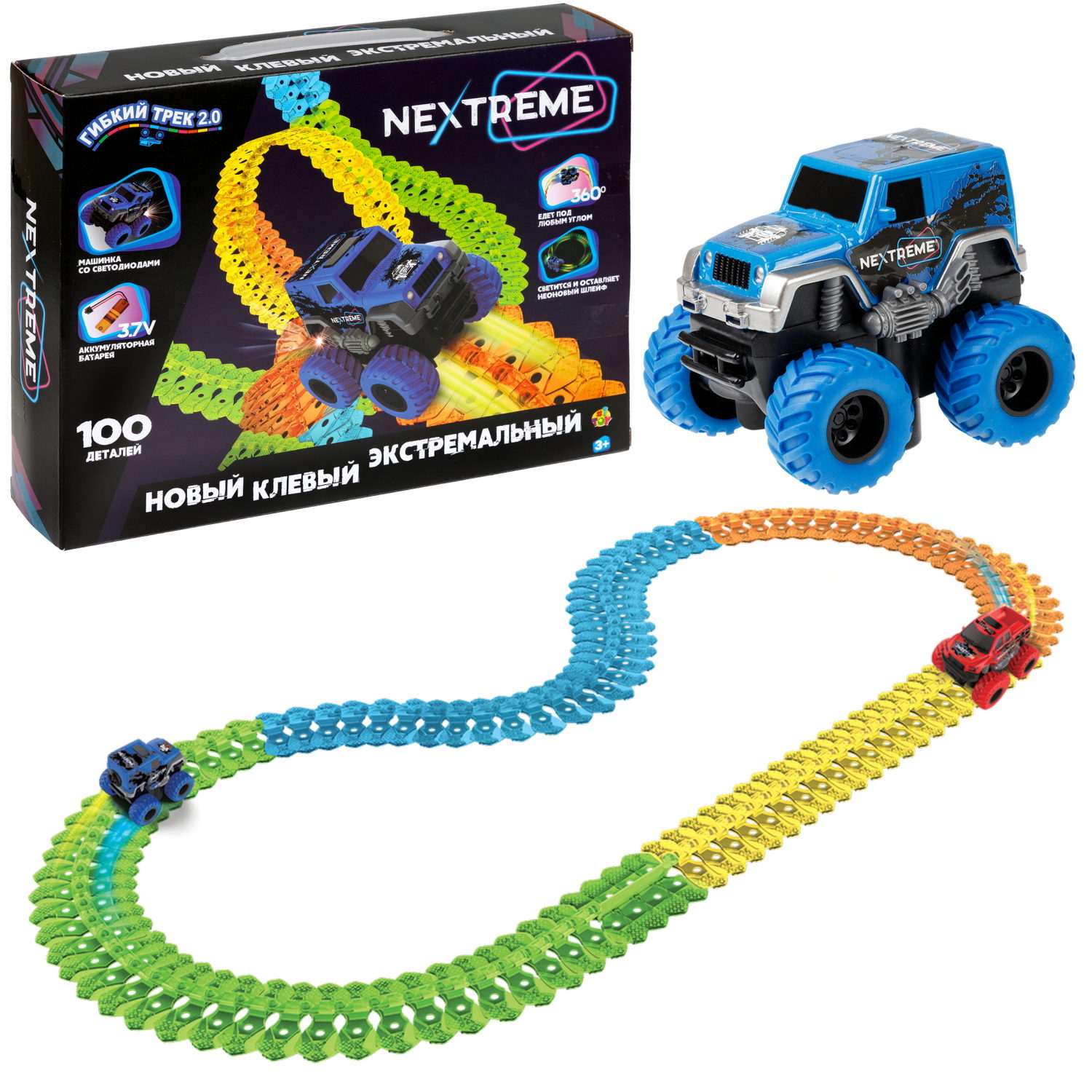 1TOY NEXTREME Гибкий трек 100 деталей, внедорожник синий с аккумуляторной батареей