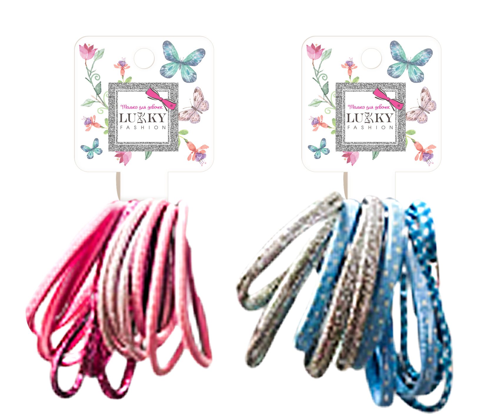 Lukky Fashion набор из 12 резинок д.волос Микс,2 цвета: розовый, голубой, принт микс