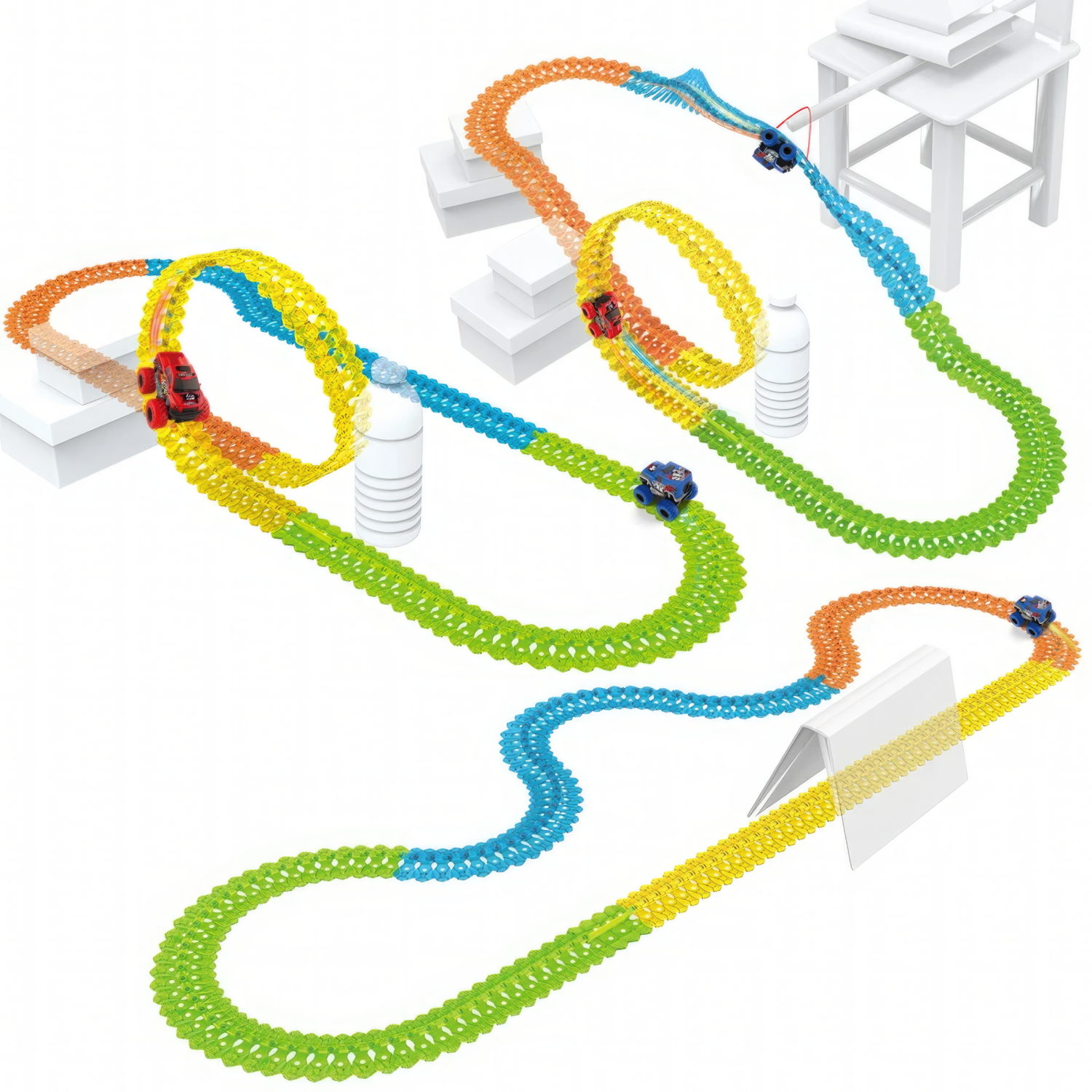 1TOY NEXTREME Гибкий трек 148 деталей, внедорожник синий с аккумуляторной батареей