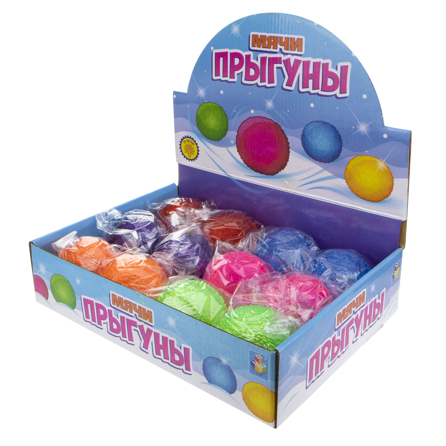 Мячик-прыгун 1TOY снежок, со светом, 6,5 см