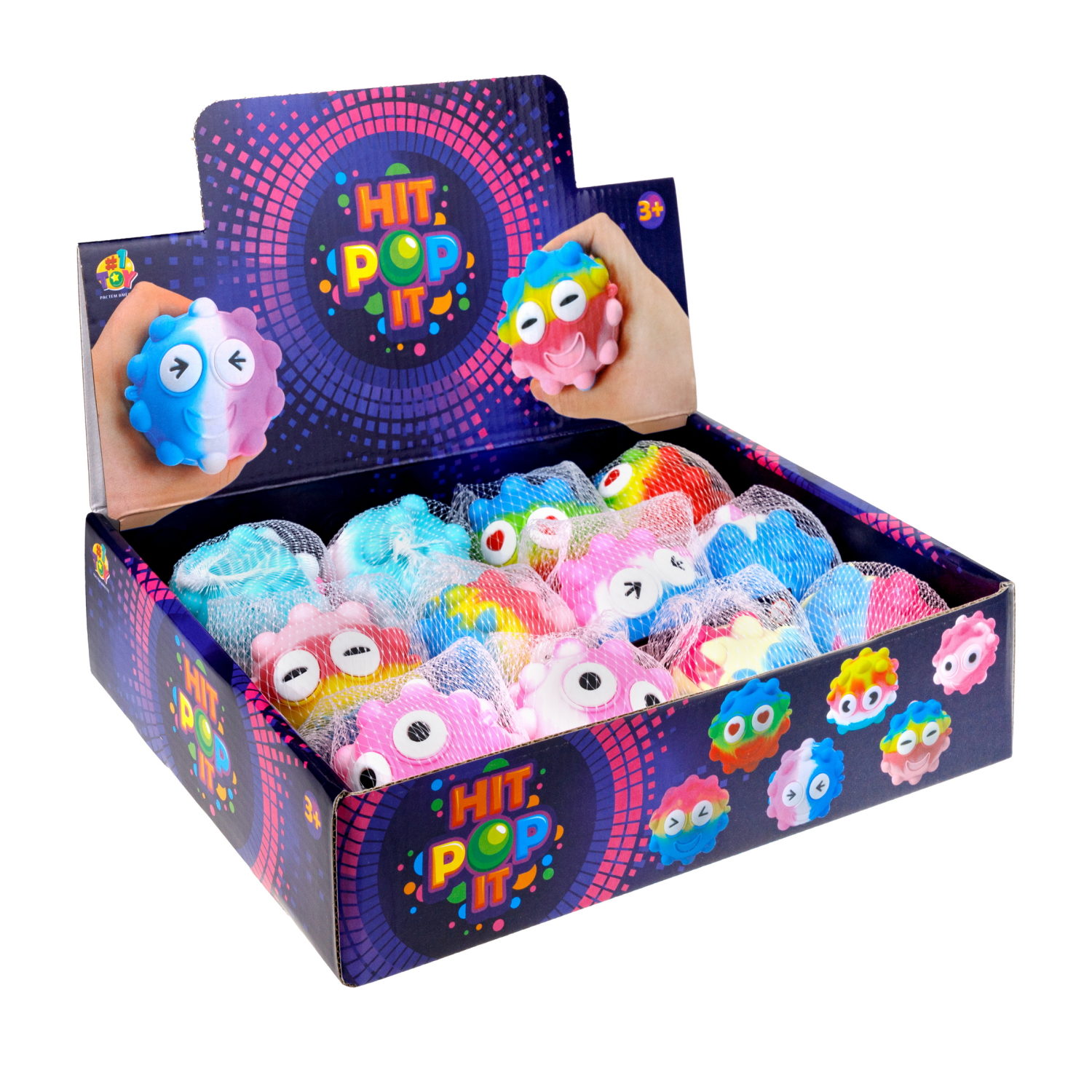 1toy Жмяка Hit Pop It "Смайлик" 7 см, 6 видов, 12 шт. в д/б