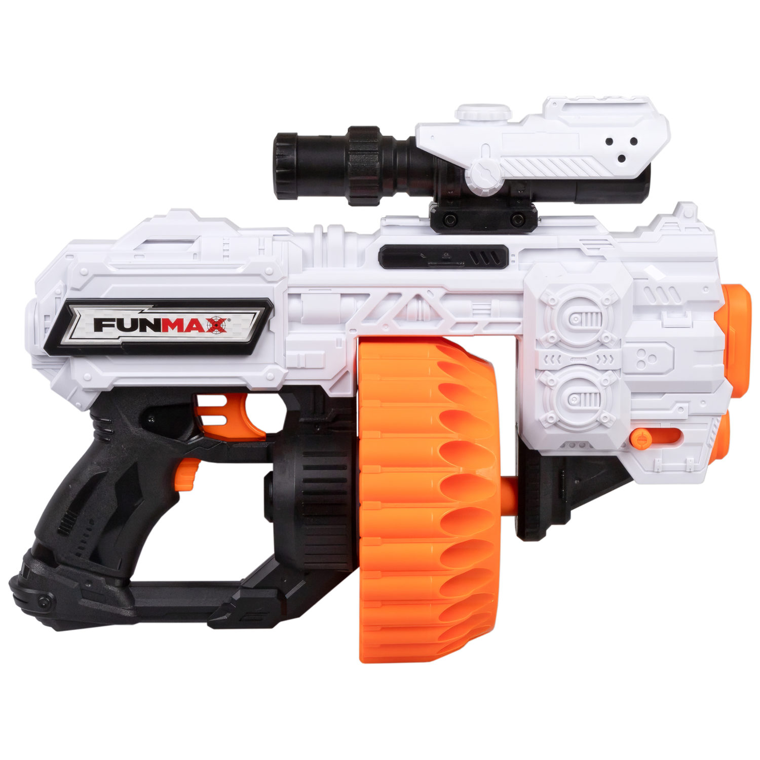 1TOY Funmax "A73" бластер электрический, барабан на 30 выстрелов, в комплекте 48 EVA снарядов