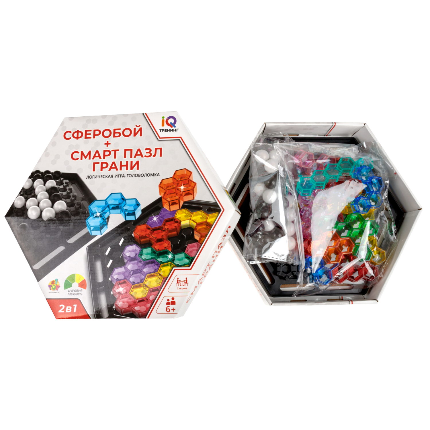 Настольная логическая игра 2 в 1 1TOY IQ Тренинг Сферобой стратегия + Грани смарт пазл