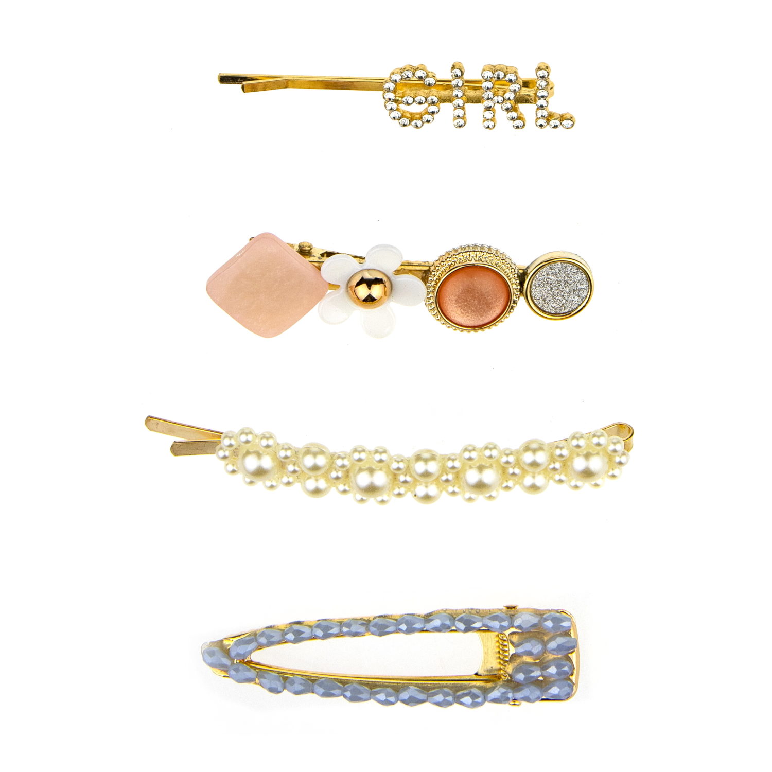 Lukky Fashion набор из 4х заколок, (Girl, жемчуг, клик-клак прозрачная, фантазия)