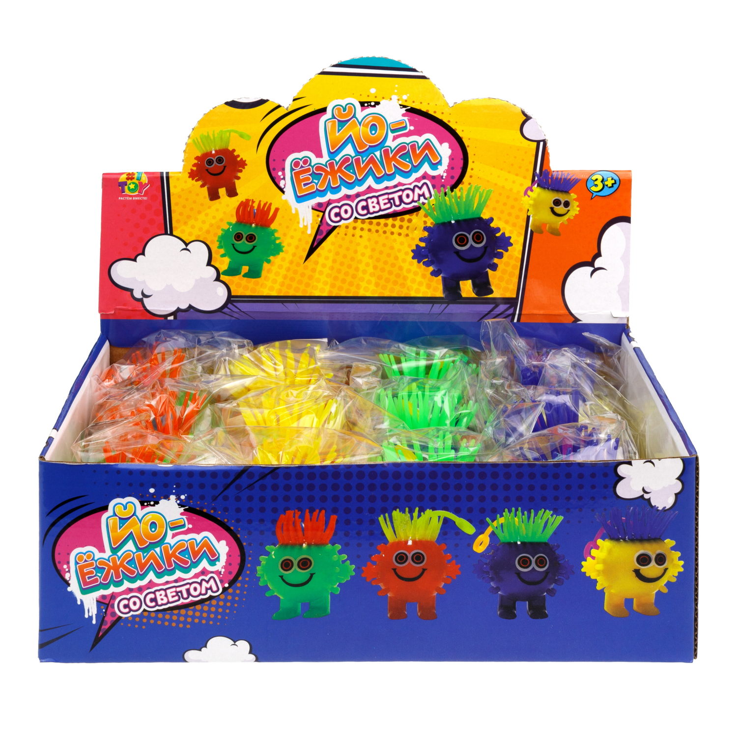 Светящаяся антистресс-игрушка для рук 1TOY Йо-Ёжик Тролль, для детей и взрослых, 4 вида в ассортименте