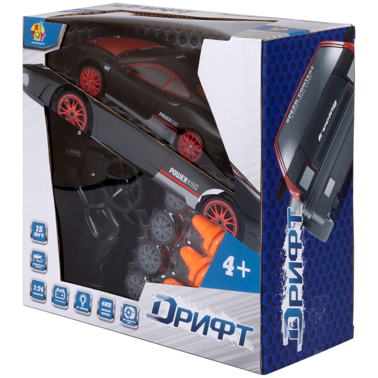 Дрифт машинка на пульте управления 1TOY на радиоуправлении, гоночная, спортивная, со светом