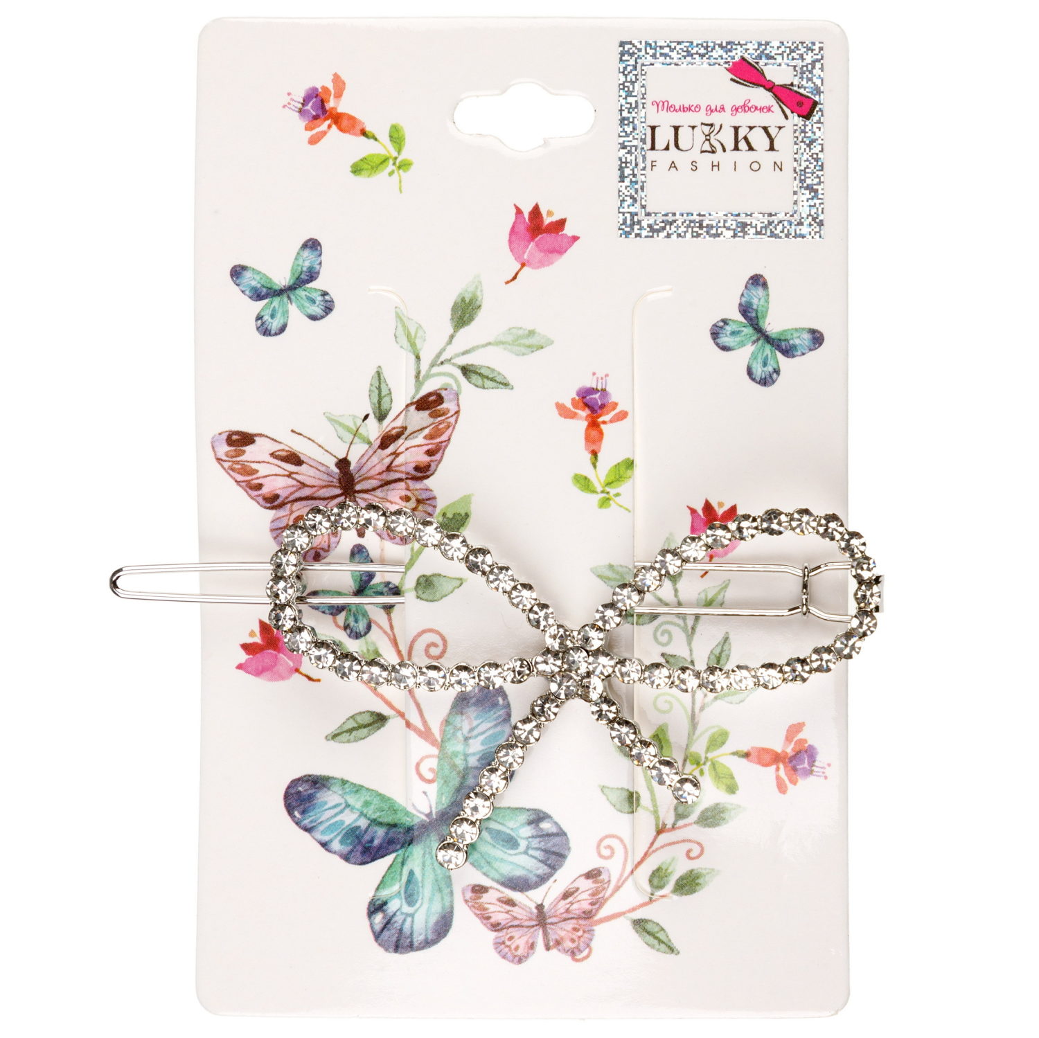 Lukky Fashion заколка-автомат для волос Бант с кристаллами, 1 шт