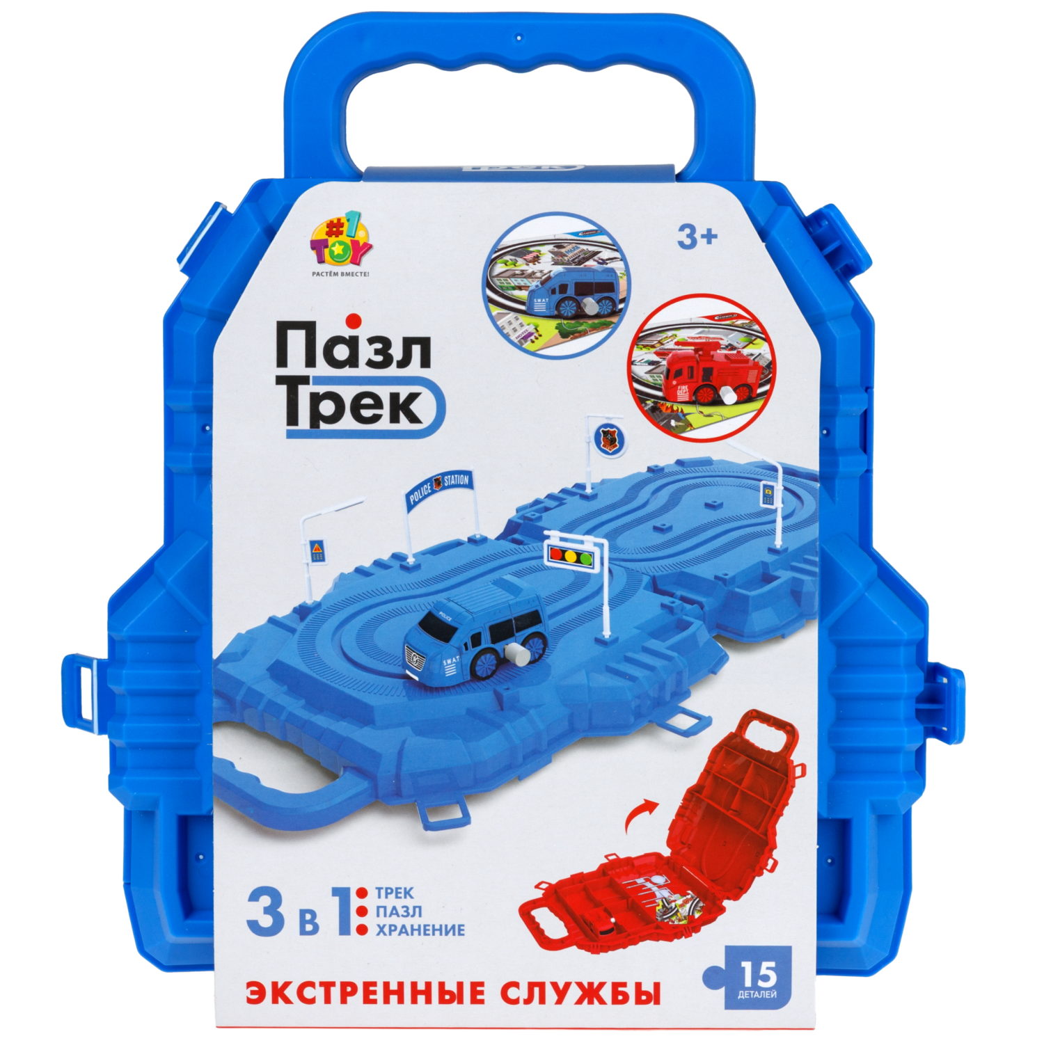 Игровой набор 1TOY Пазл-трек "Экстренные службы полиция" с машинкой, 15 деталей