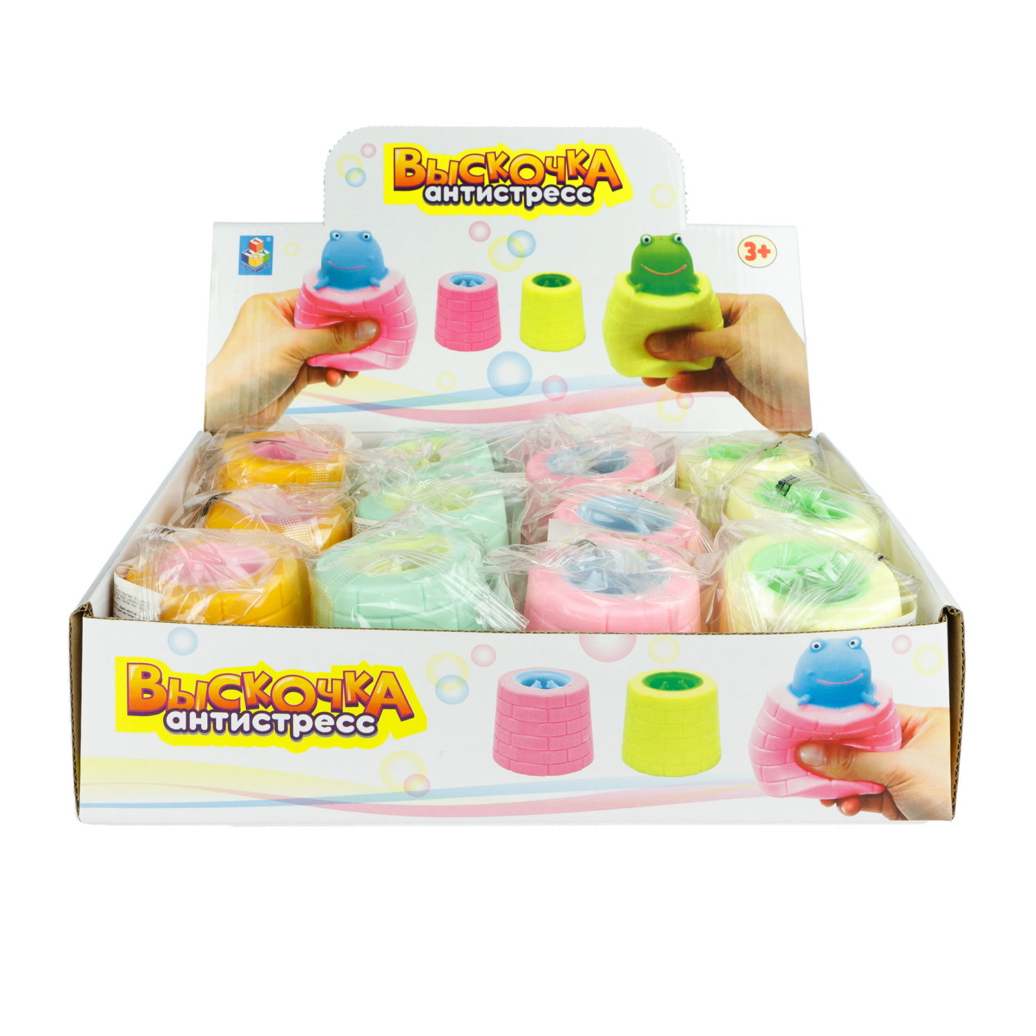 1Toy Жмяка "Выскочка. Лягушка" 6х6х6 см, 4 вида в асс., 12 шт. в д/б