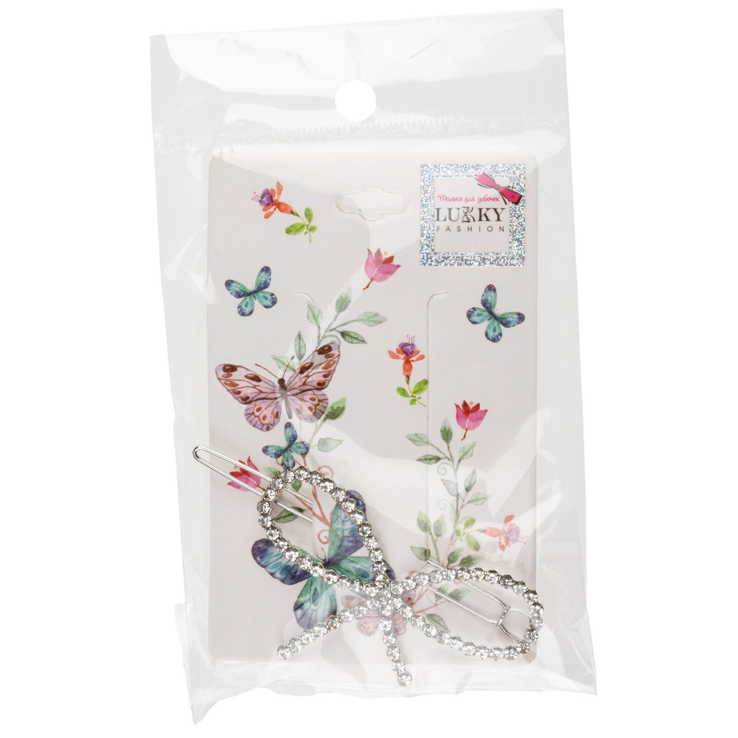 Lukky Fashion заколка-автомат для волос Бант с кристаллами, 1 шт