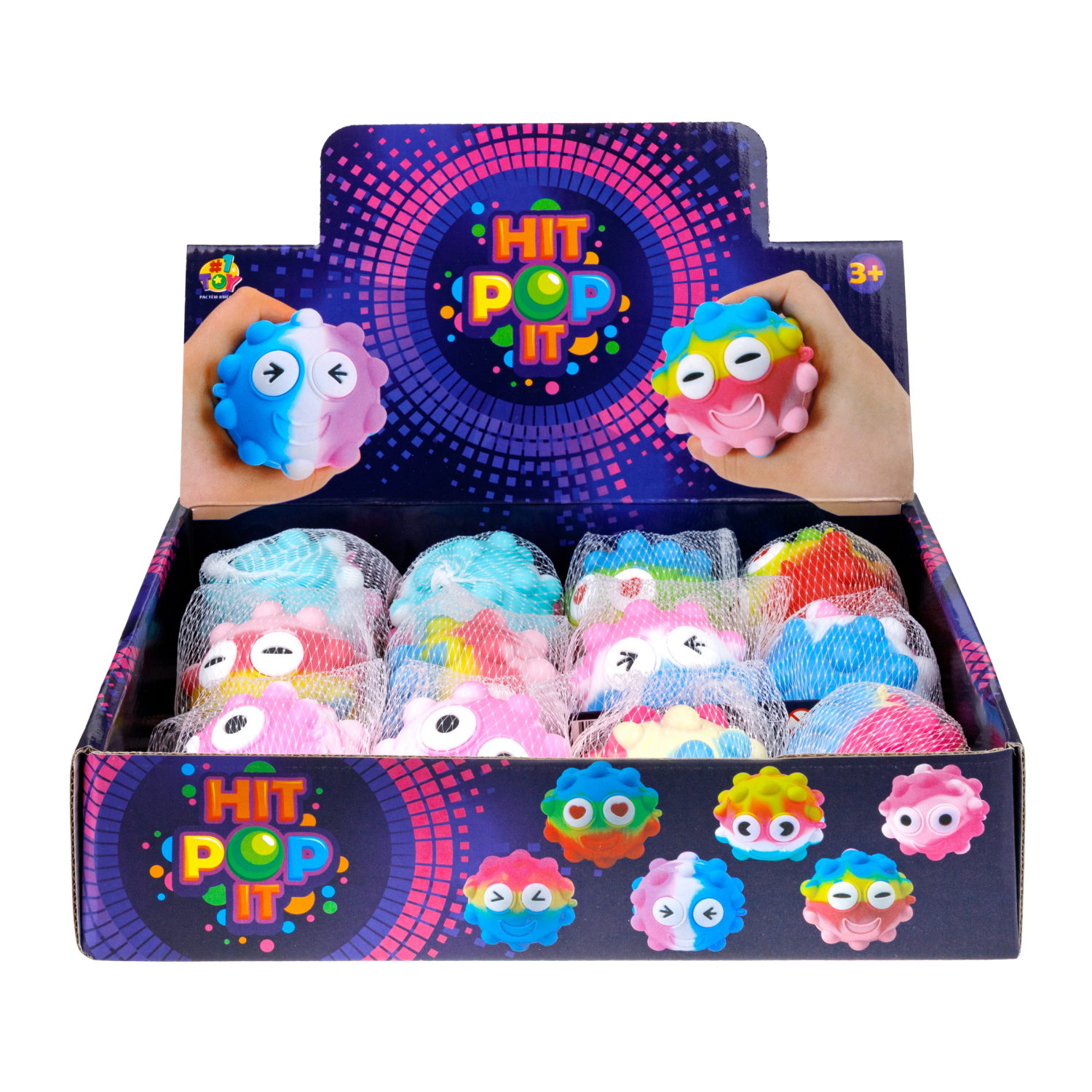 1toy Жмяка Hit Pop It "Смайлик" 7 см, 6 видов, 12 шт. в д/б