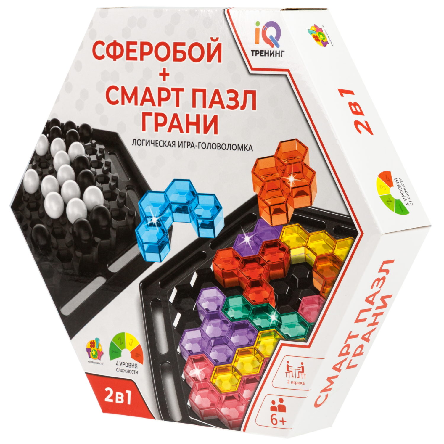 Настольная логическая игра 2 в 1 1TOY IQ Тренинг Сферобой стратегия + Грани смарт пазл