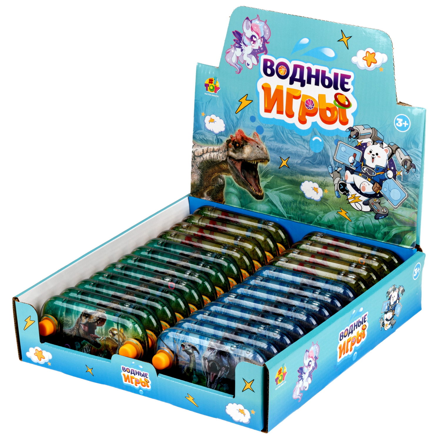 Водный тетрис 1TOY Игра с водой Насади колечки Динозавры, 12х6х2,3 см, 3 вида