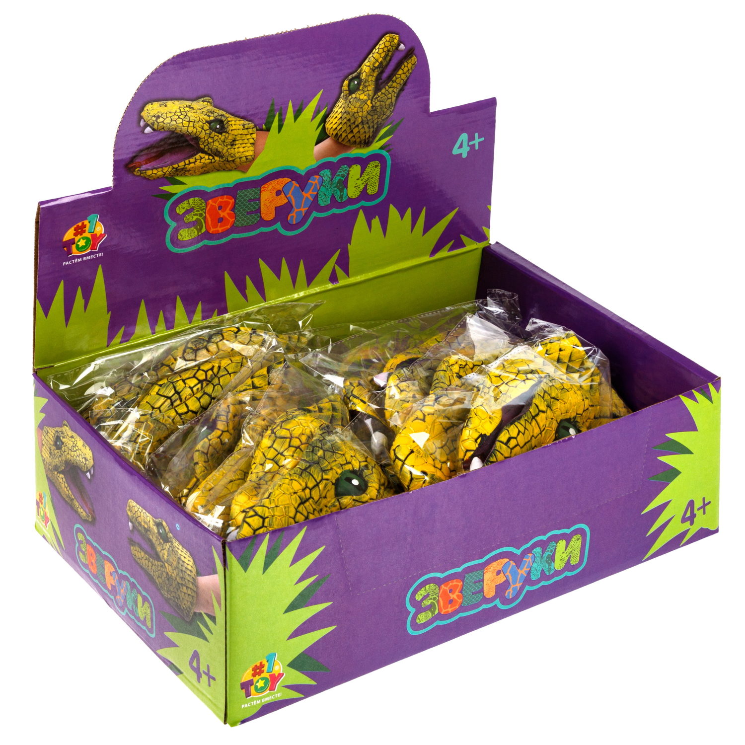 1toy Зверуки большие на руку "Змеи", 12 шт в д/б