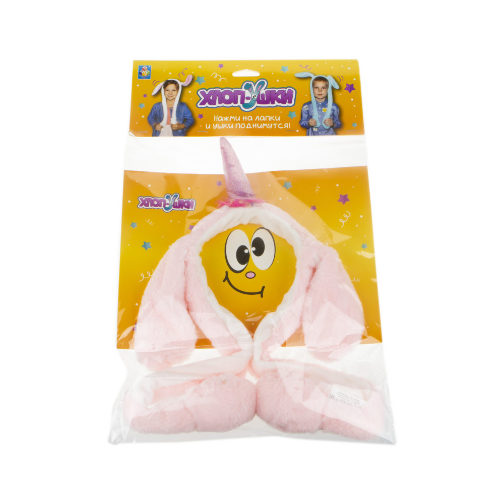 Оободок детский 1TOY Хлоп-Ушки "Единорог розовый", с поднимающимися ушками