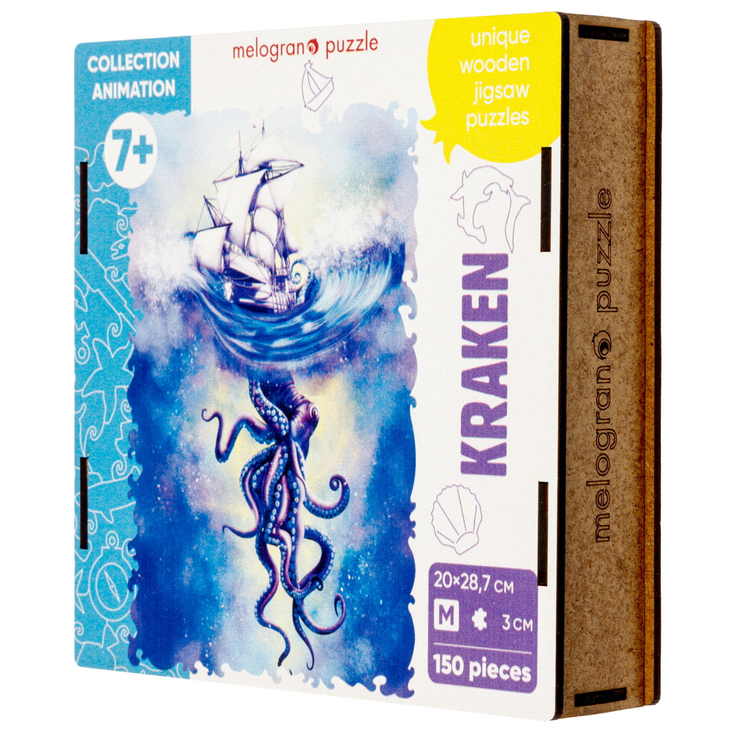 Деревянные пазлы Melograno Кракен, 150 деталей, 20х28,7 см, 7+