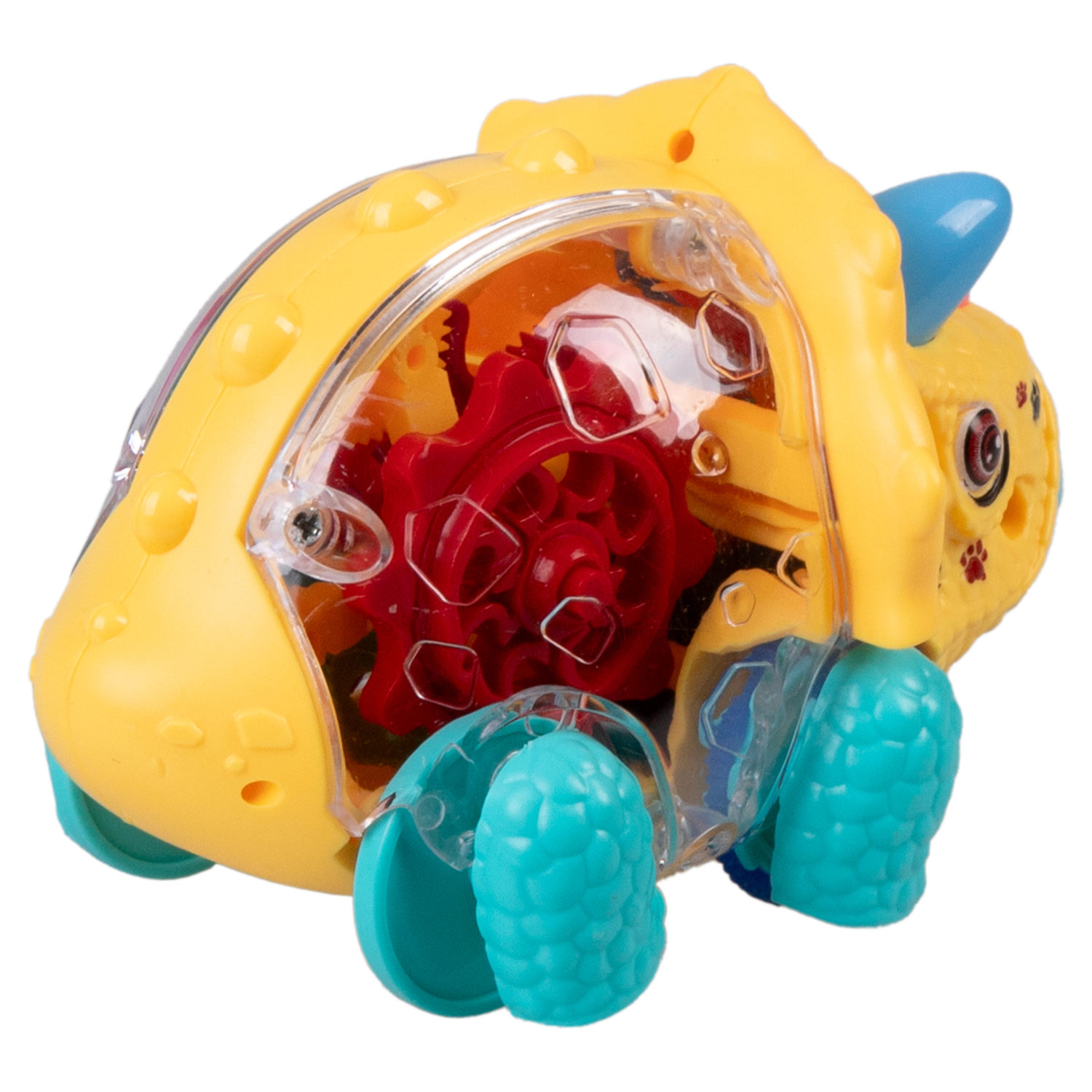 Игрушка прозрачная с шестеренками 1TOY Движок «Трицератопс», со светом, фрикционная, 4 цвета в ассортименте