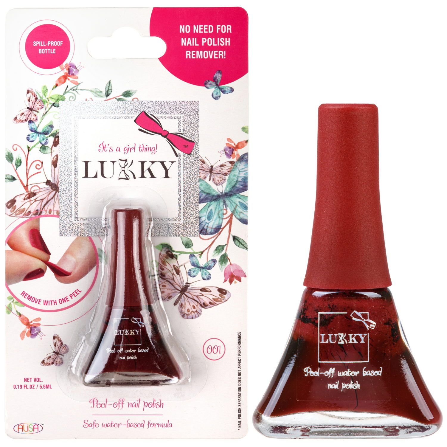 Лак для ногтей детский для девочек на водной основе LUKKY, плёнка, тёмно-вишнёвый