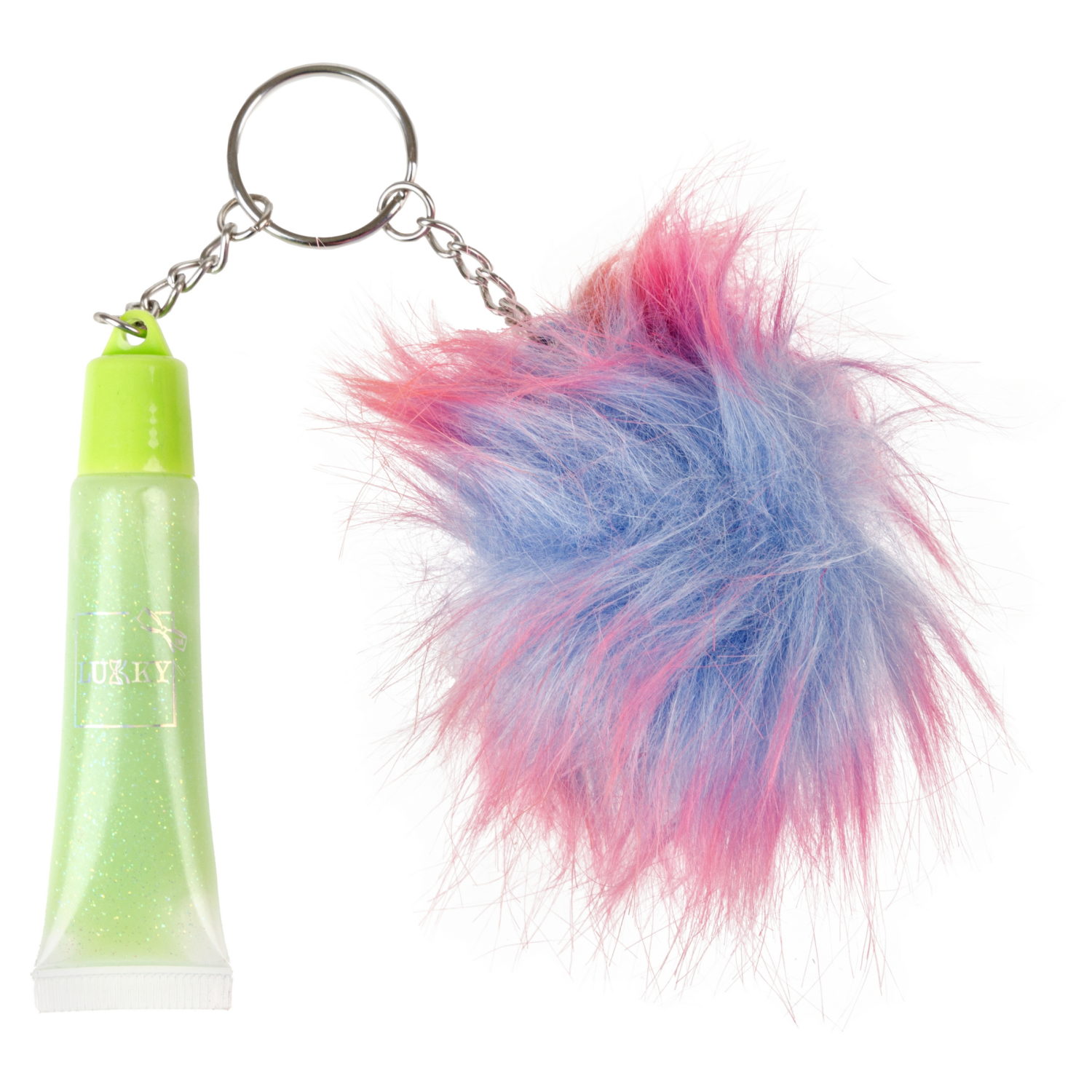 Блеск для губ LUKKY салатовый с блестками, ананасовый 6мл.+брелоком