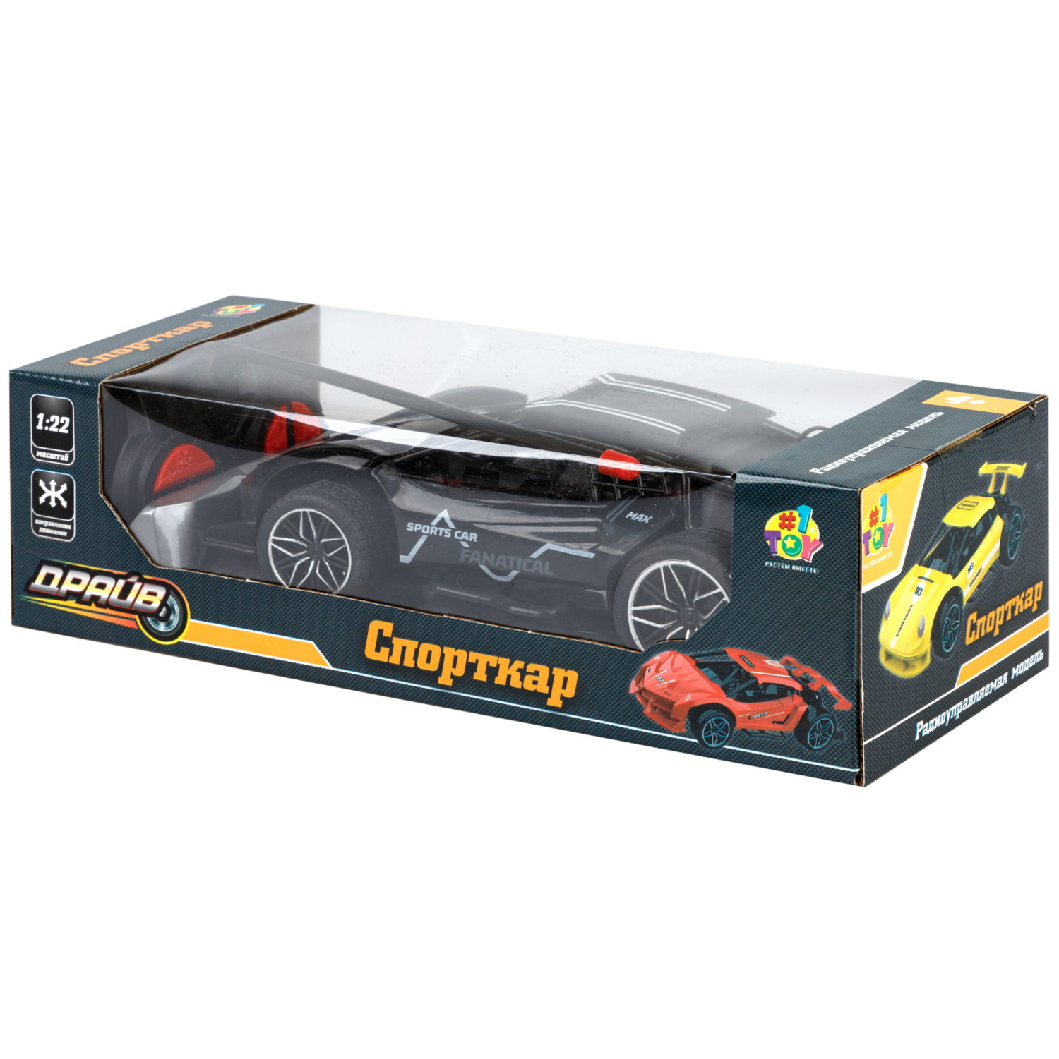 1toy Драйв Спорткар Машина на р/у, 1:22, 27 МГц, 4 канала, свет, черная