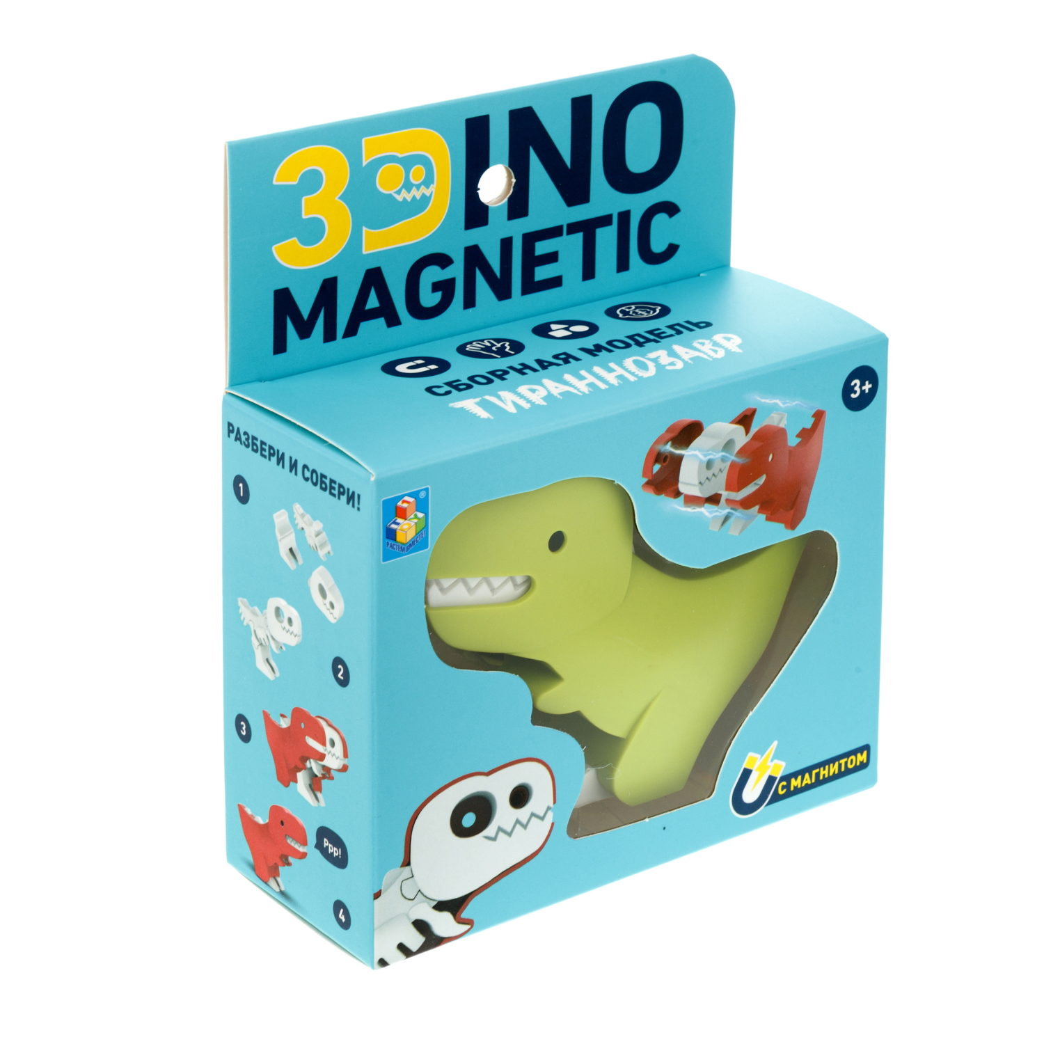 Игрушка динозавр 1TOY 3Dino Magnetic Тираннозавр, сборный, с магнитом, для развития моторики и сил рук, цвет зеленый
