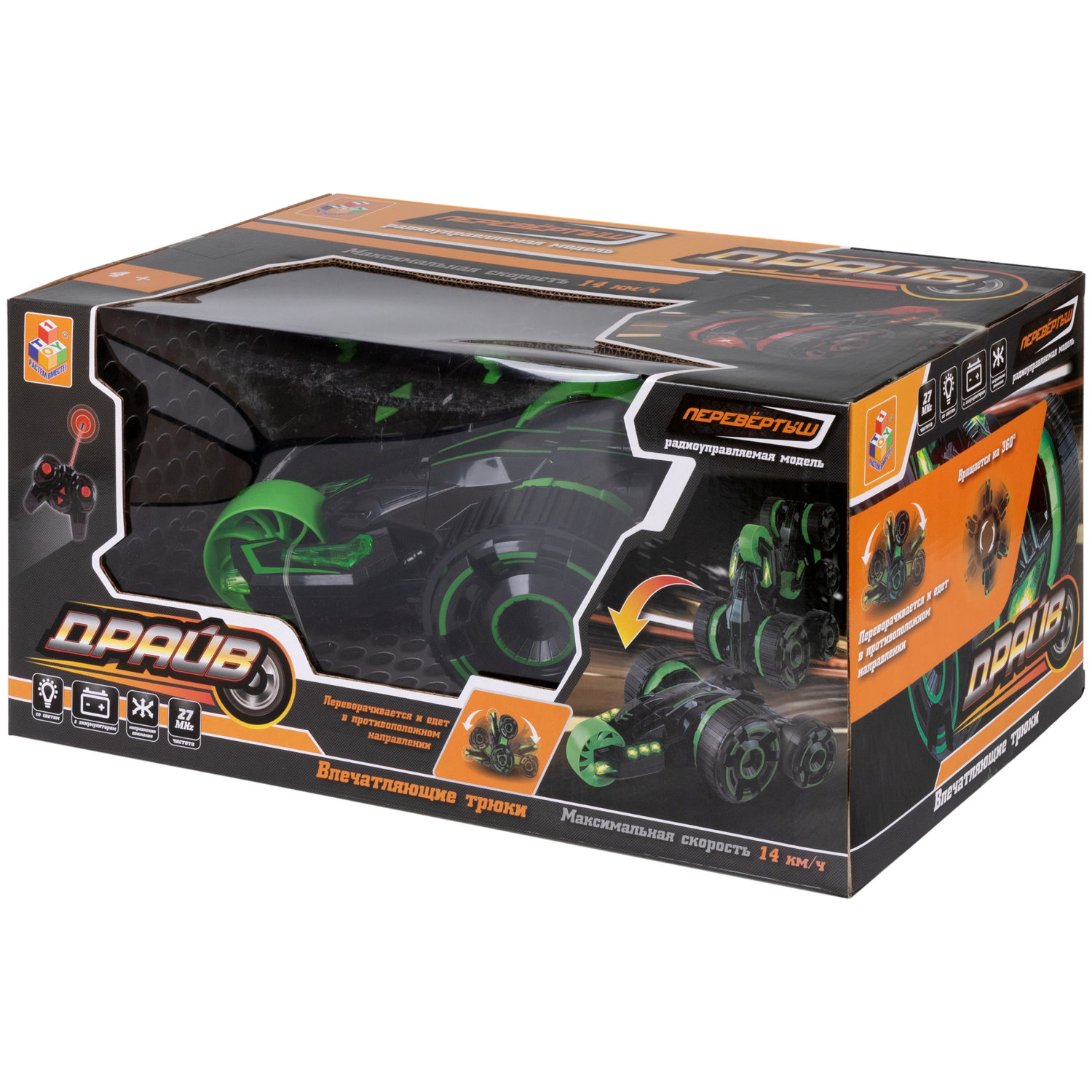 Машинка на пульте управления 1TOY Драйв трюковая, перевертыш, трюкач