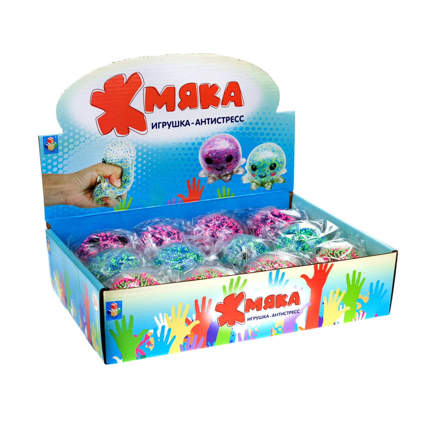 1toy Жмяка осьминог, 8х6,5 см, 3 вида в асс., 12 шт. в д/б