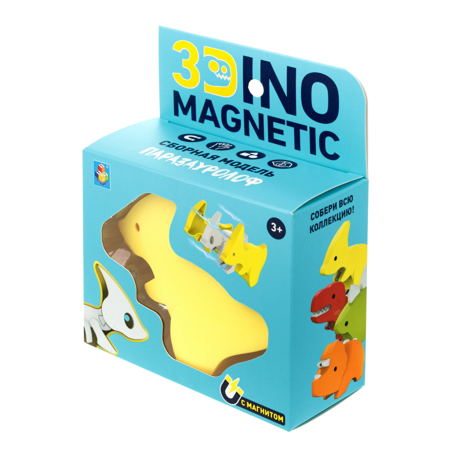 Игрушка динозавр 1TOY 3Dino Magnetic Паразауролоф, сборный, с магнитом, для развития моторики и сил рук, цвет в ассортименте 