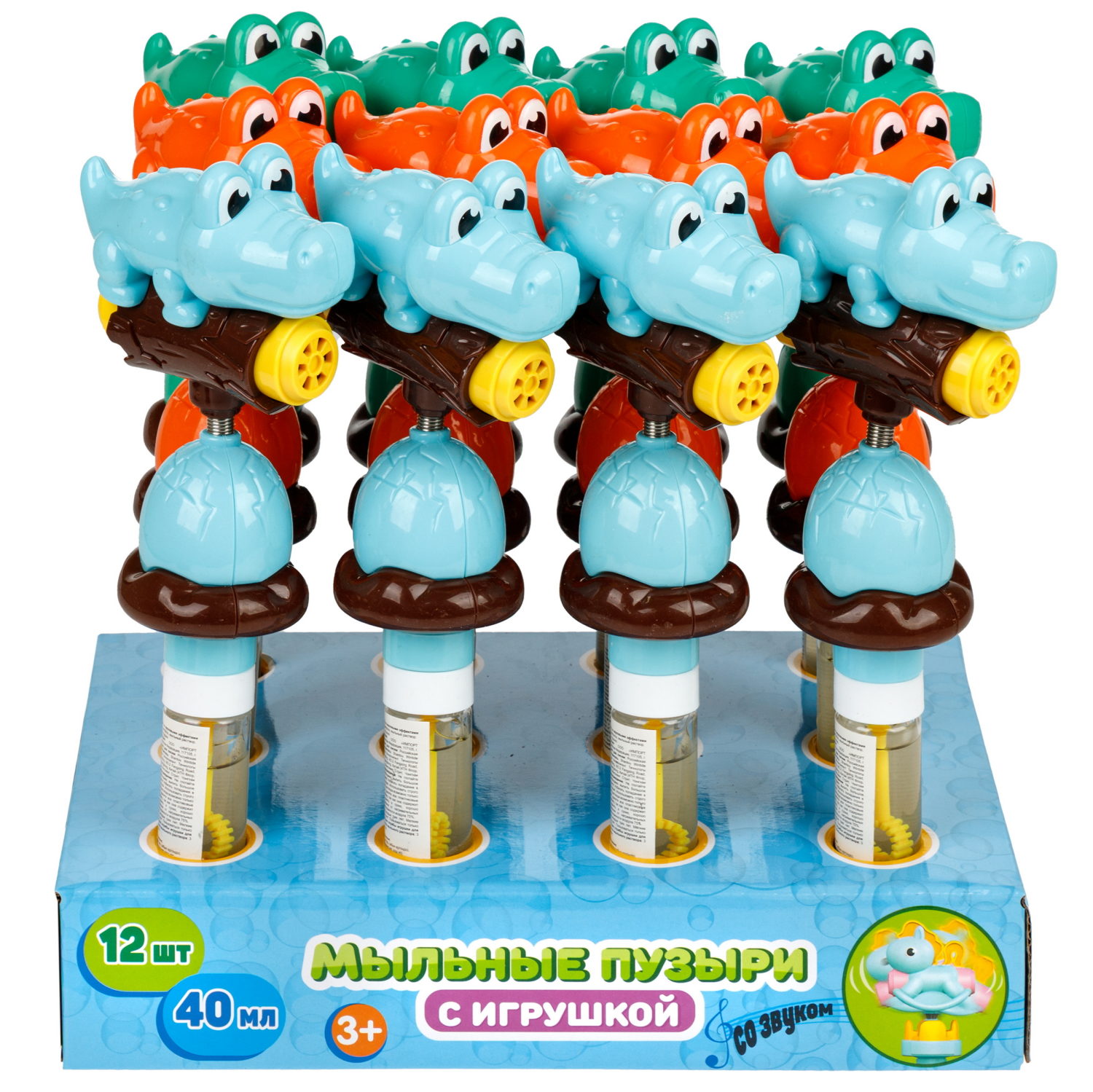 Мыльные пузыри с игрушкой-качалкой 1TOY Мы-шарики! Крокодил, 40 мл, 3 цвета в ассортименте
