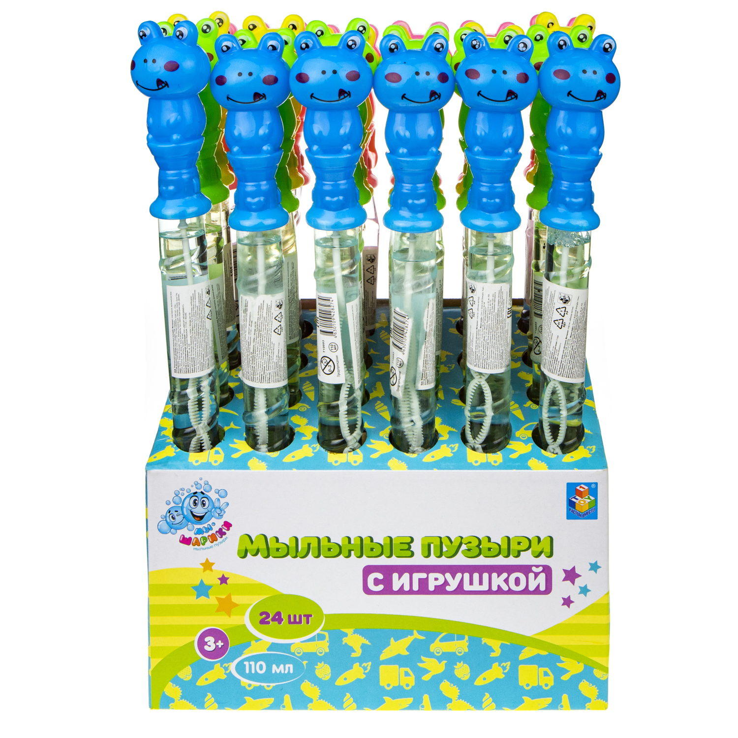 Мыльные пузыри с игрушкой 1TOY Мы-шарики! Лягушка, 110 мл, 4 цвета в ассортименте