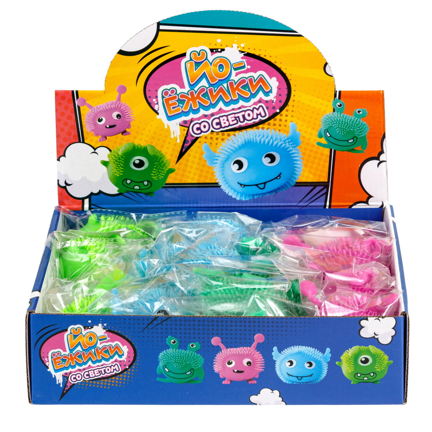 Игрушка-антистресс для рук 1toy Йо-Ёжики, "Монстр" 6 см, со светом, 4 вида в ассортименте