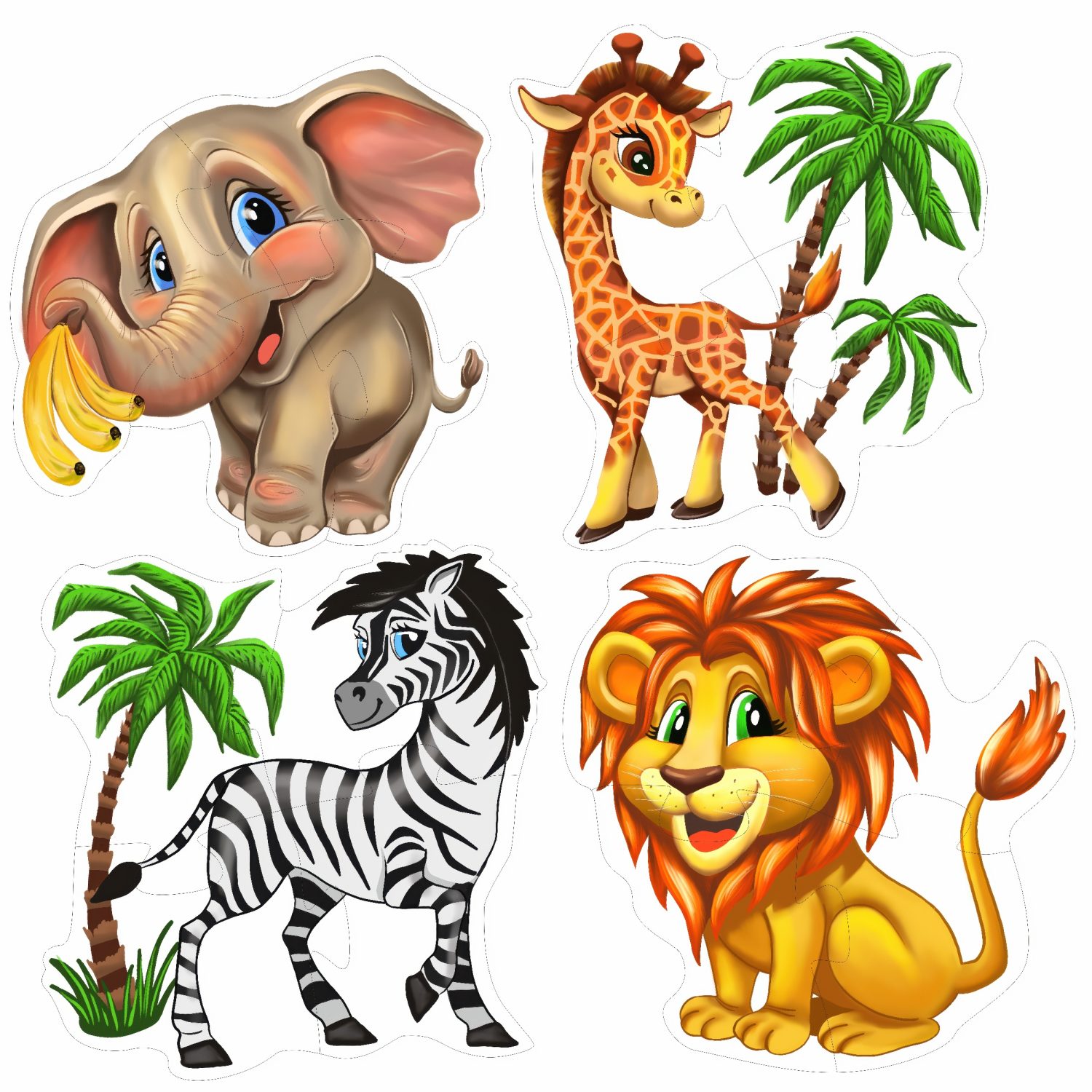 Деревянные пазлы Collection Animals Африка, 4 пазла по 4 детали, 16 деталей.