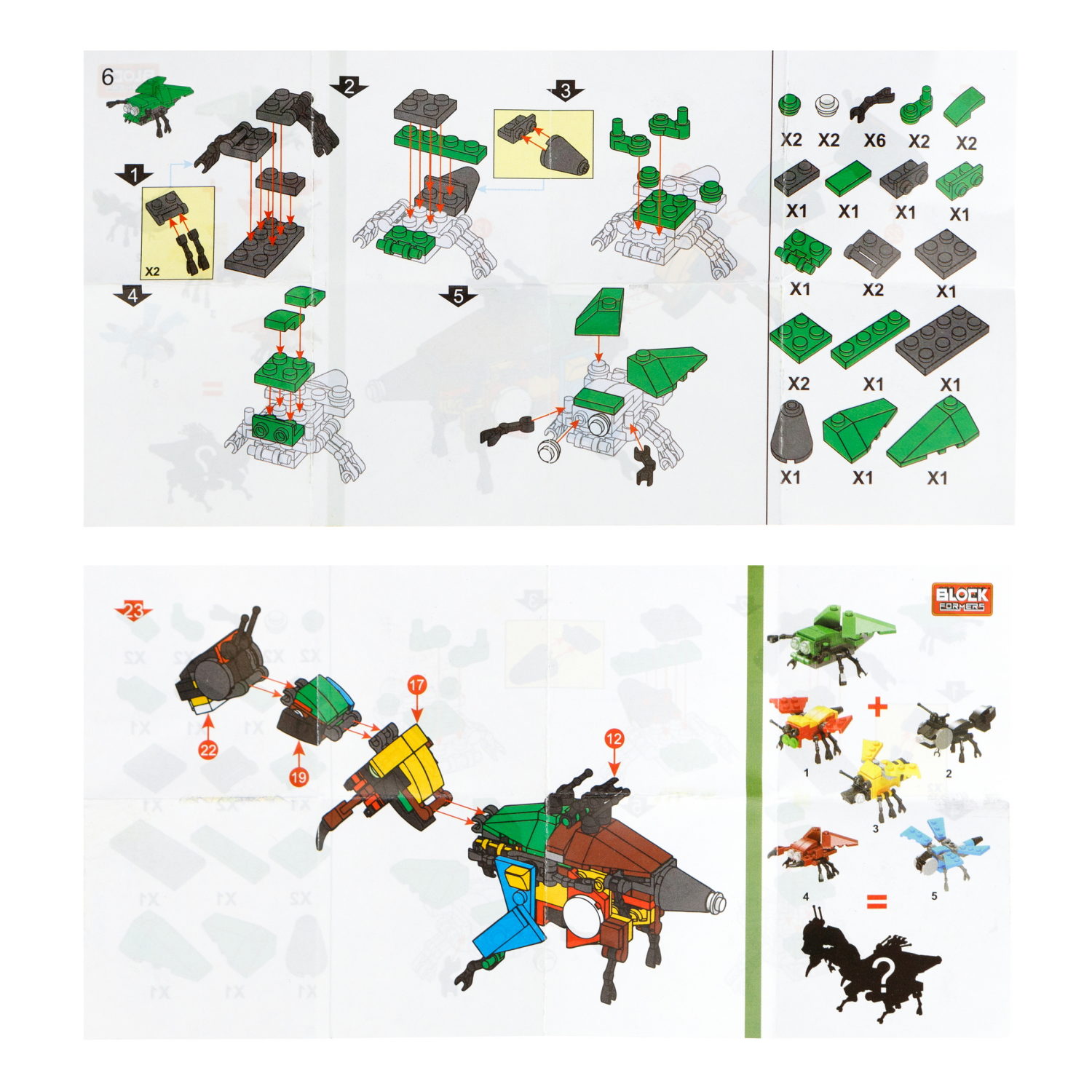 Конструктор 1TOY Blockformers "Микромир", 6 видов, из 6 шт. собирается большой богомол, 1 шт.