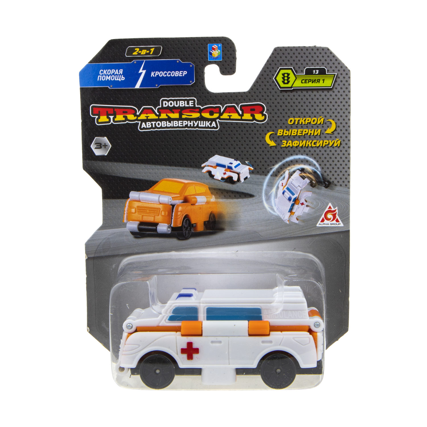 Машинка-вывернушка 1TOY Transcar Скорая помощь – Кроссовер, 8 см