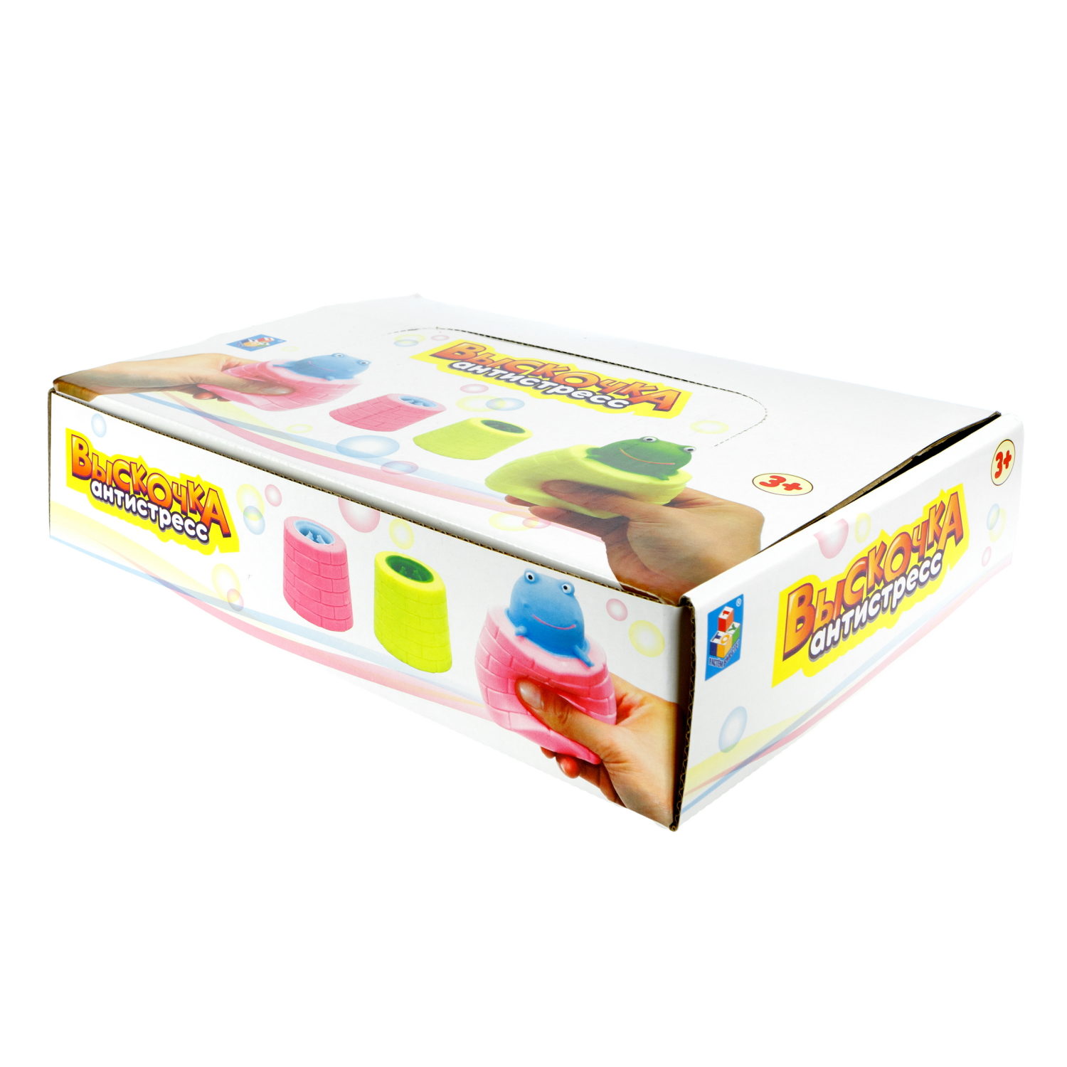 1Toy Жмяка "Выскочка. Лягушка" 6х6х6 см, 4 вида в асс., 12 шт. в д/б