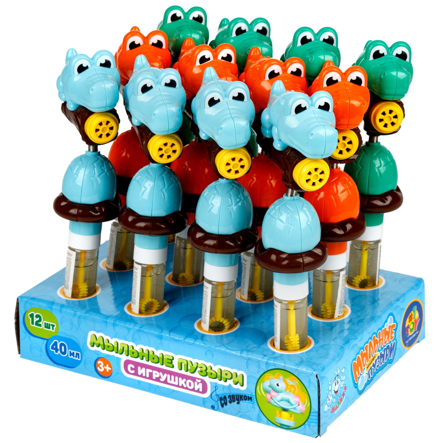 Мыльные пузыри с игрушкой-качалкой 1TOY Мы-шарики! Крокодил, 40 мл, 3 цвета в ассортименте