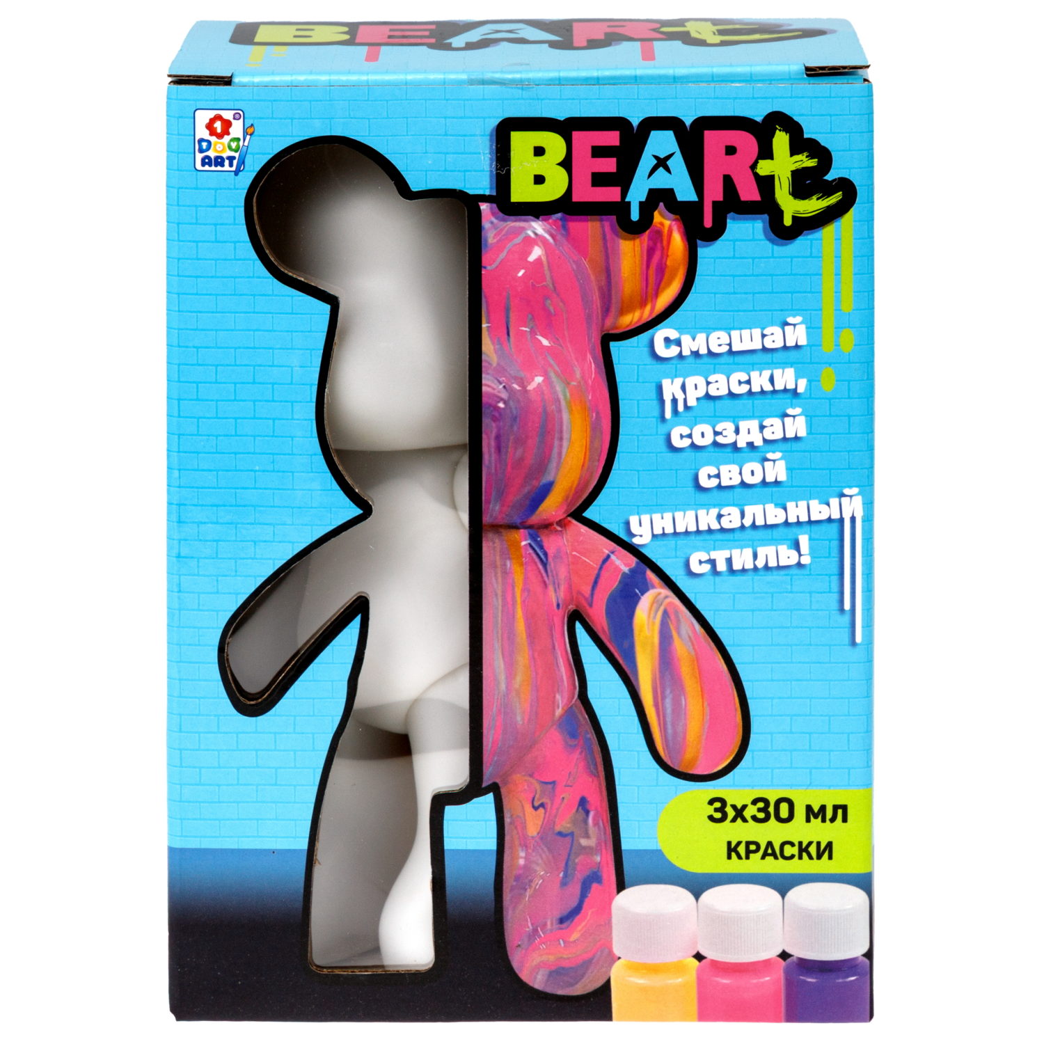 Большой Мишка Флюид Арт 1TOY ART BEARt, 18 см, краски: золотая, розовая, бирюзовая