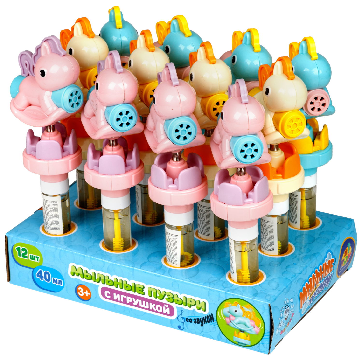 Мыльные пузыри с игрушкой-качалкой 1TOY Мы-шарики! Пони, 40 мл, 3 цвета в ассортименте