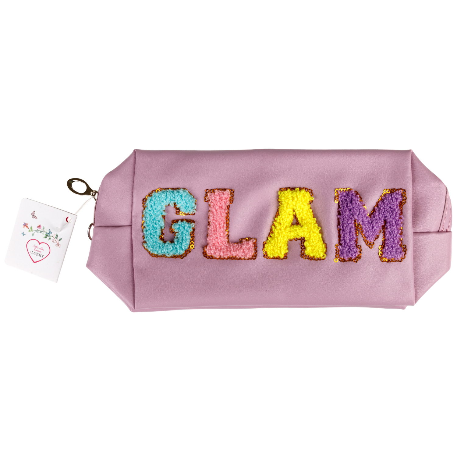 Косметичка с вышивкой плюшевыми буквами Lukky Glam Style, 18*10*8 см