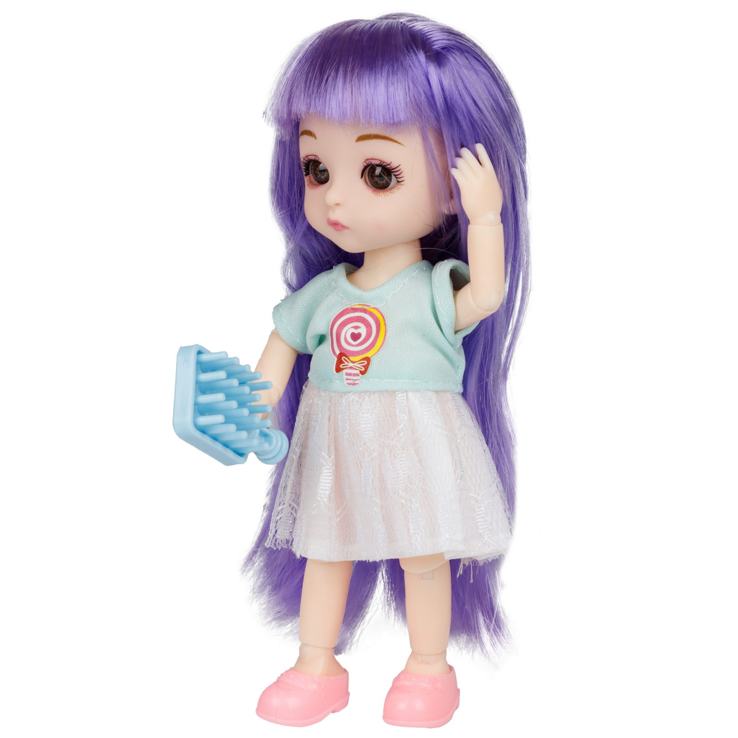 Кукла шарнирная Alisa Kawaii mini 15,2 см, с расчёской, с длинными фиолетовыми волосами 