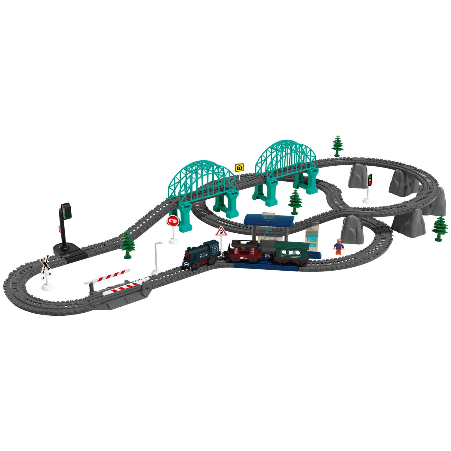 Детская железная дорога с электропоездом 1TOY InterCity, со светом, звуком, паровоз на рельсах, в подарочном наборе, 115 деталей
