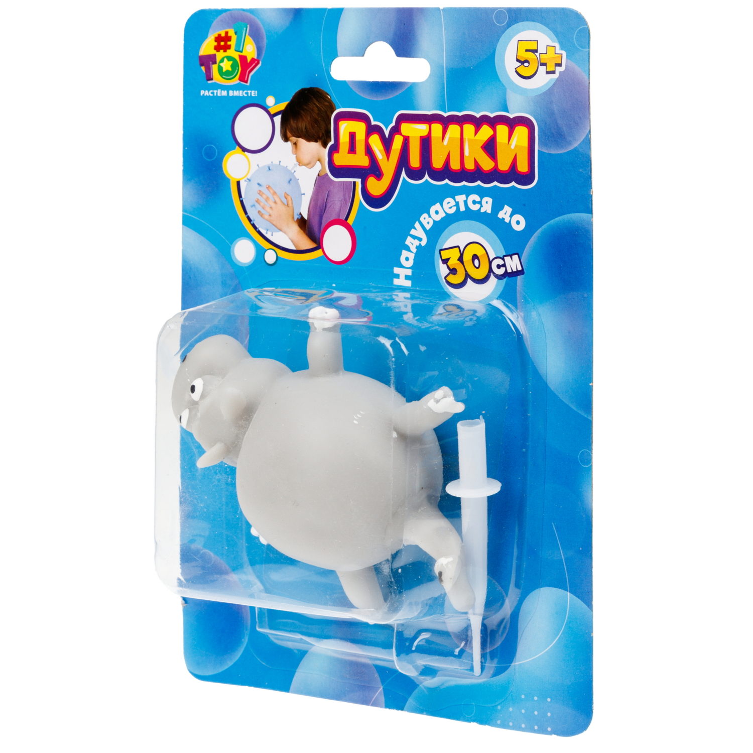 Игрушка ДУТИКИ 1TOY Животные, максимальный размер 30 см, бегемот