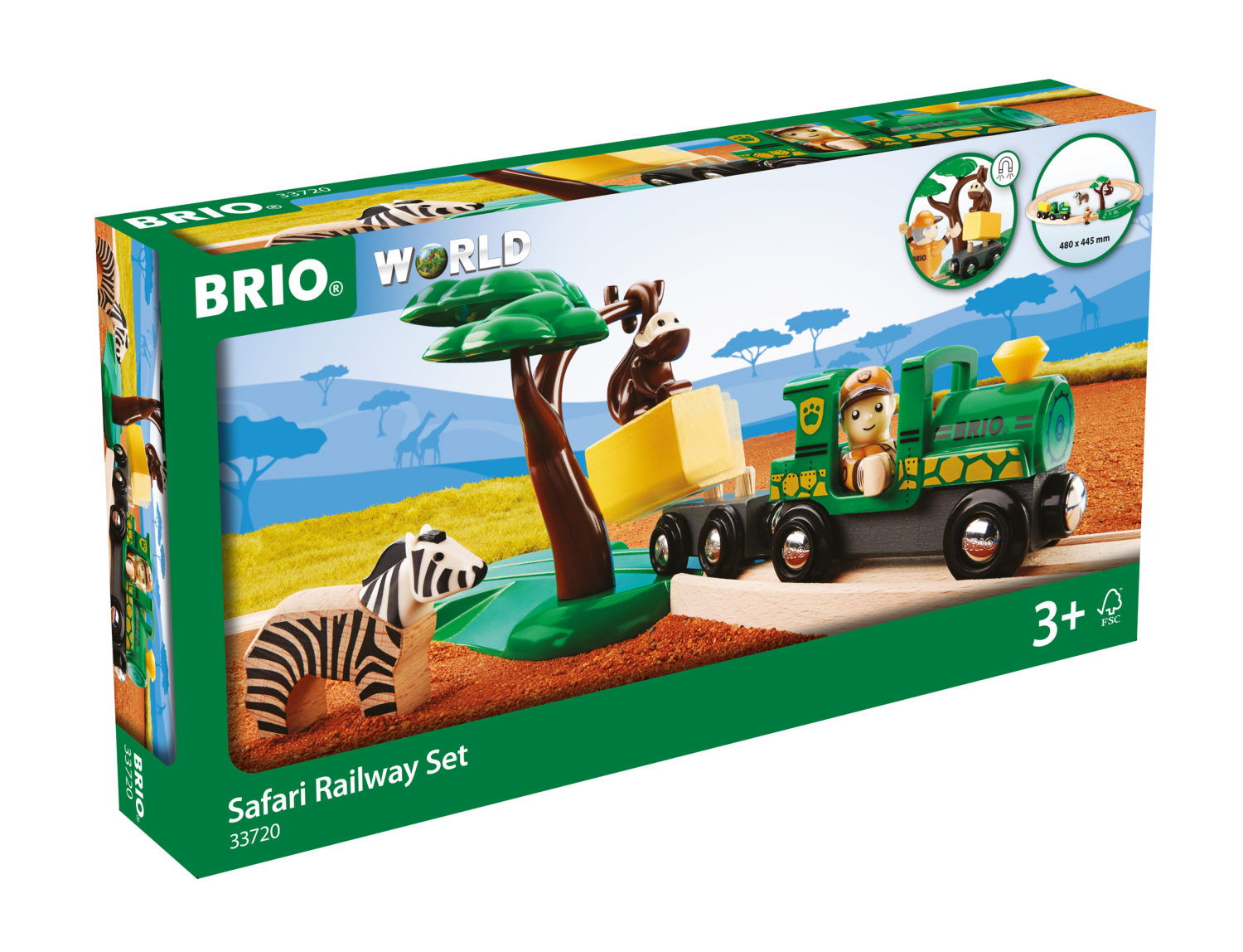 Деревянная железная дорога BRIO "Сафари", поезд детский на рельсах - паровозик на магнитах, 17 элементов