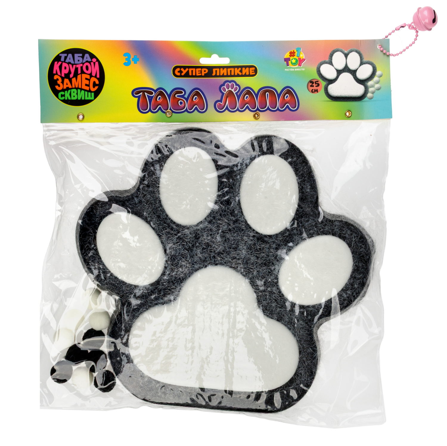 Таба лапа пушистая 1TOY Крутой замес, большая, 26х23,5х2 см, черная с белым