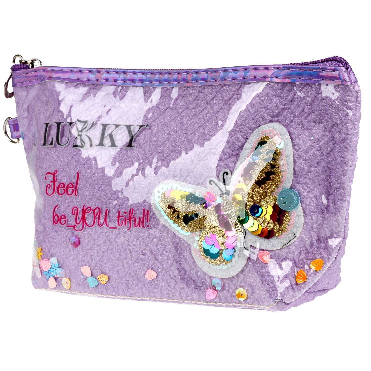 Косметичка с вышивкой и подвижными блёстками Lukky Love Butterfly, 22*14*6 см