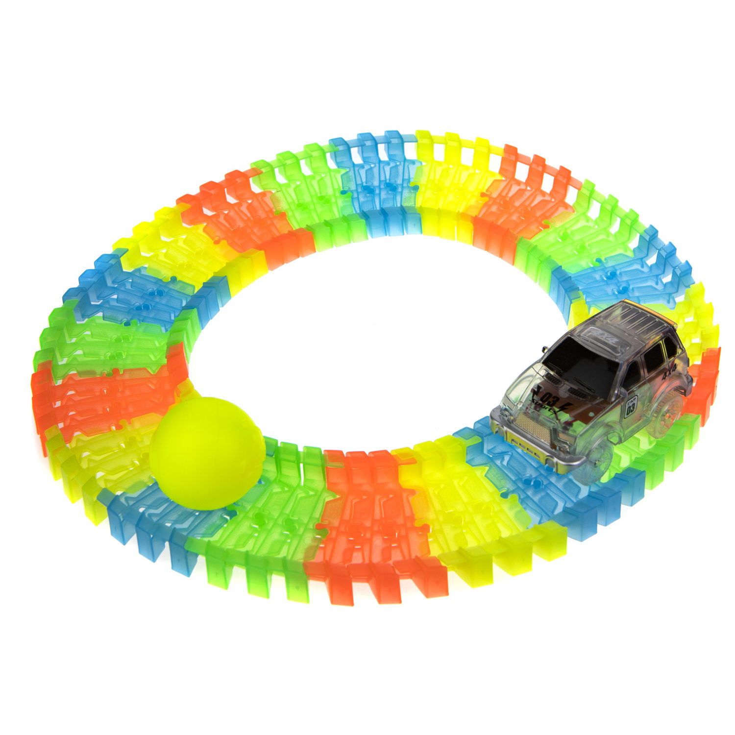 Игровой набор 1TOY Гибкий трек "Большое путешествие", 70 деталей, дорога светится в темноте