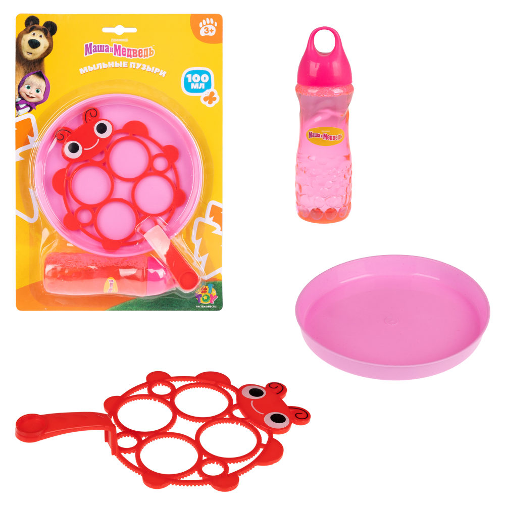 Мыльные пузыри 1TOY Маша и медведь, Божья коровка, с лотком и венчиком, 100 мл