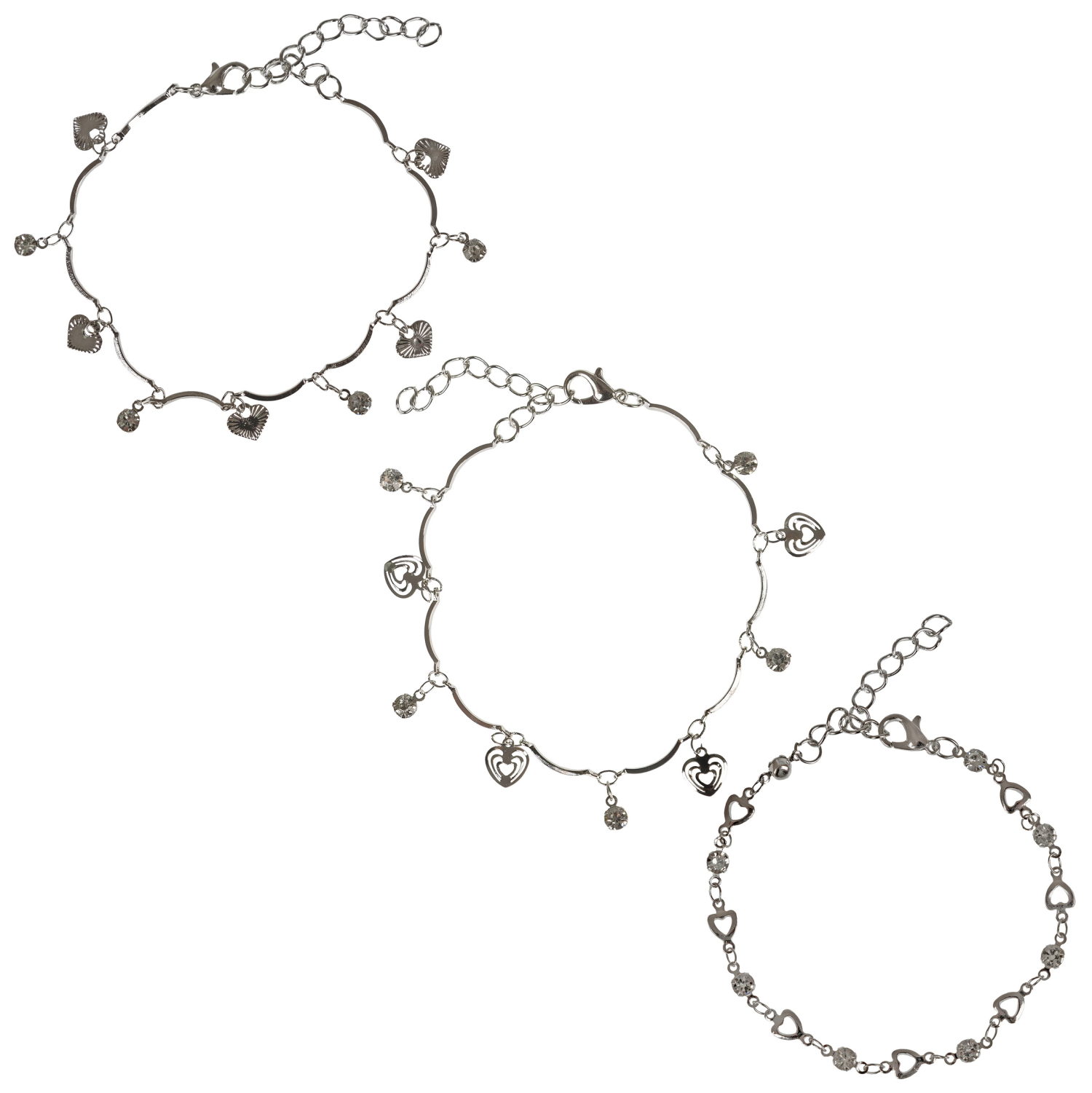 Набор из 3 браслетов-цепочек Lukky Fashion "Сердечки"