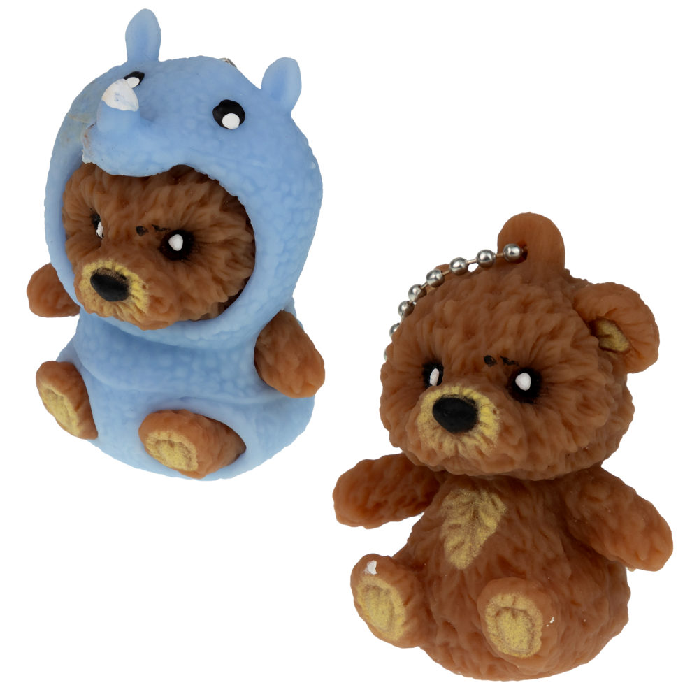 Игрушка антистресс для рук 1TOY Маскарад для зверят мишка - носорог, мягкая, резиновая, сквиш, жмякалка, мялка, брелок детский, для взрослого