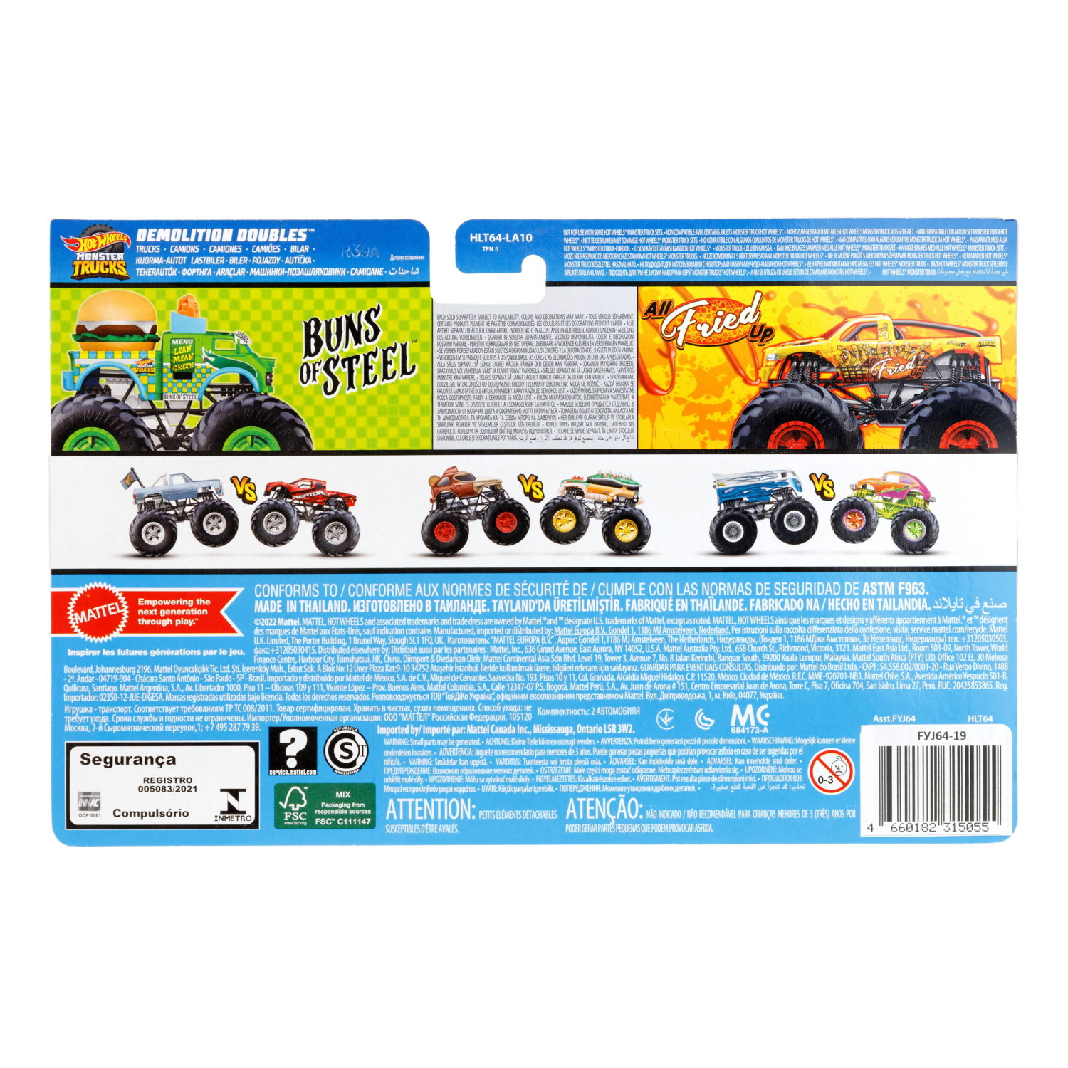 Hot Wheels Набор из 2-х машинок Монстер трак взаимное уничтожение Buns of Steel vs Fried Up